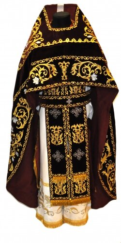 Priest Vestments, Embroidered Velvet, Embroidered Center, with Embroidered Galloon