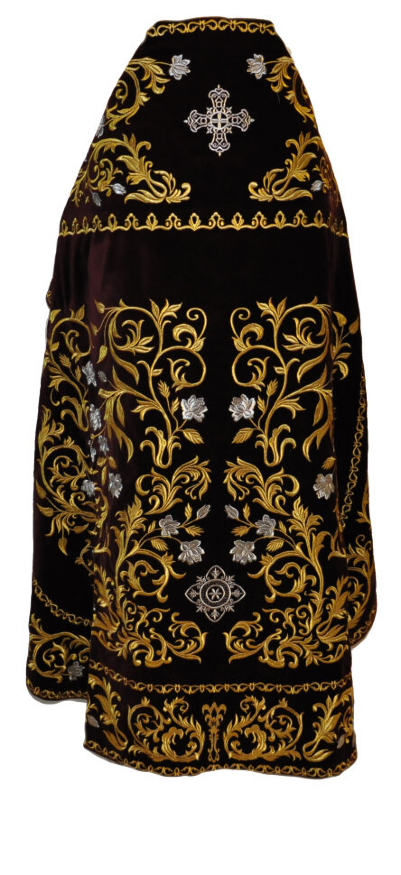 Priest Vestments, Embroidered Velvet, Embroidered Center, with Embroidered Galloon