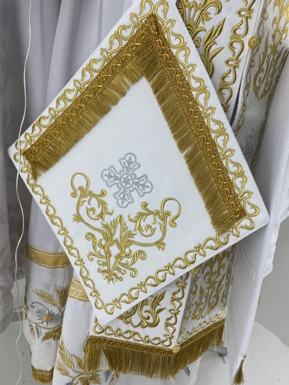 Priest Vestments, Embroidered Velvet, Embroidered Center, with Embroidered Galloon