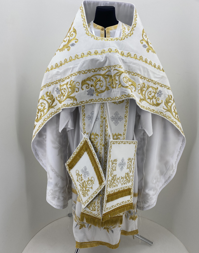Priest Vestments, Embroidered Velvet, Embroidered Center, with Embroidered Galloon