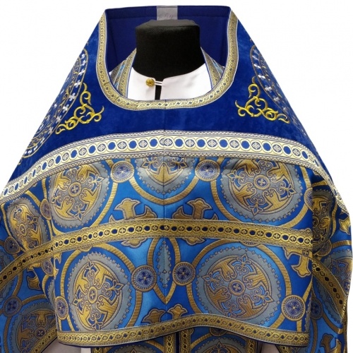 Priest Vestments Combined from Brocade "Kyiv Cross" with Embroidered Epitrachelion, Embroidery "Circle"