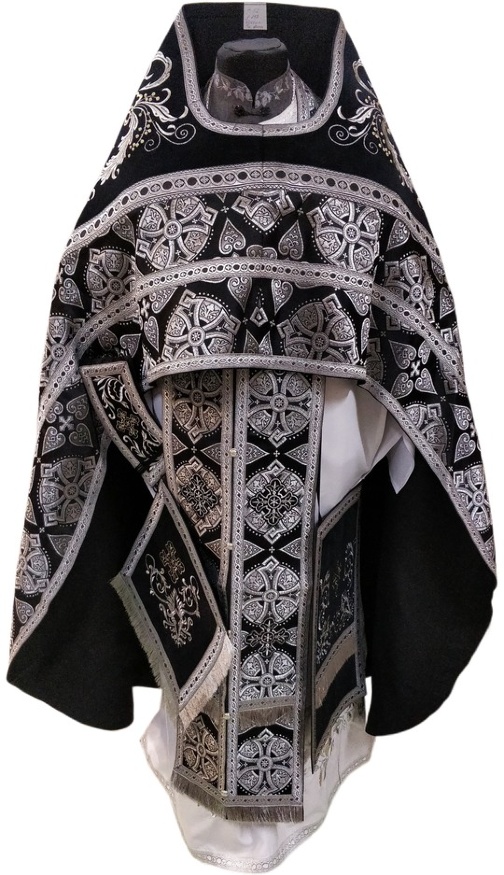 Priest Vestments Combined from Brocade "Florovsky Cross" with Embroidered Epitrachelion, Embroidery "New Embroidery"