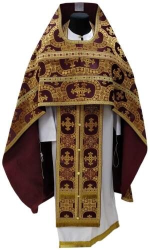 Priest Vestments, Brocade "Royal Cross" with Sewn Galloon