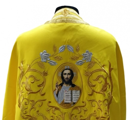 Priest Vestments, Greek Cut, Embroidered on Gabardine with Sewn Galloon, Embroidery "Rose, Embroidered Center"