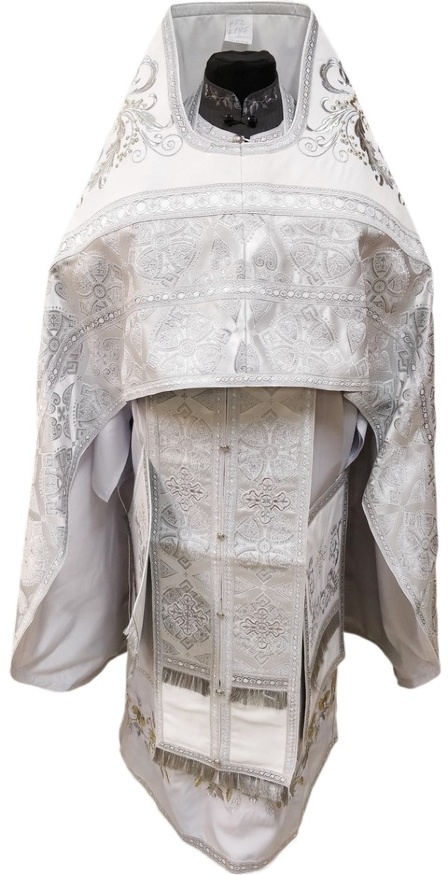 Priest Vestments Combined from Brocade "Florovsky Cross", with Embroidered Epitrachelion, Embroidery "New Embroidery"