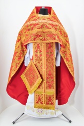 Priest Vestments, Brocade "Openwork Cross" with Sewn Braid