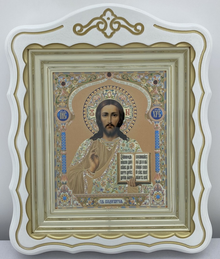 Icons "Wedding Couple" inscription dome yellow, blue, white, patina gold 30x24cm