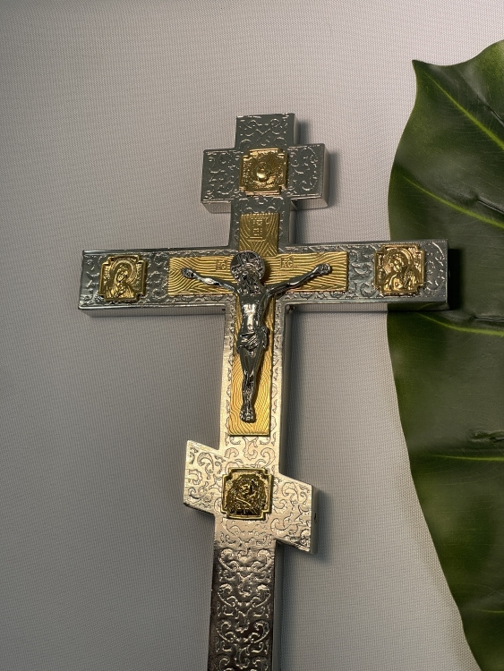 Altar Cross No. 3, nickel-plated with gold, Crucifixion - nickel, 26.5×14.5 cm