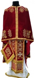 Priest Vestments, Greek Style, Embroidered on Velvet with Sewn Galloon
