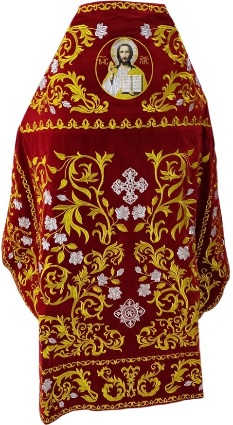 Priest Vestments, Embroidered on Velvet, Embroidered Center, with Embroidered Galloon