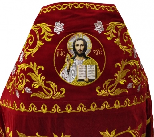Priest Vestments, Embroidered on Velvet, Embroidered Center, with Embroidered Galloon