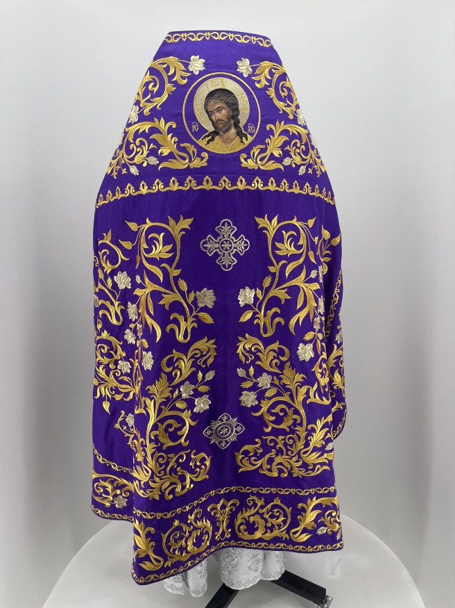 Priest Vestments, Embroidered on Brocade, Embroidered Center, with Embroidered Galloon