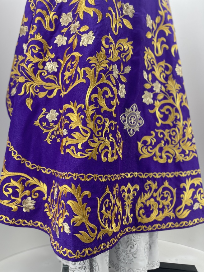 Priest Vestments, Embroidered on Brocade, Embroidered Center, with Embroidered Galloon