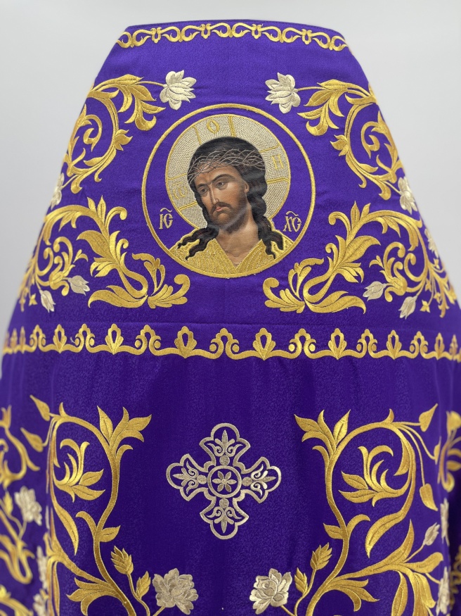 Priest Vestments, Embroidered on Brocade, Embroidered Center, with Embroidered Galloon