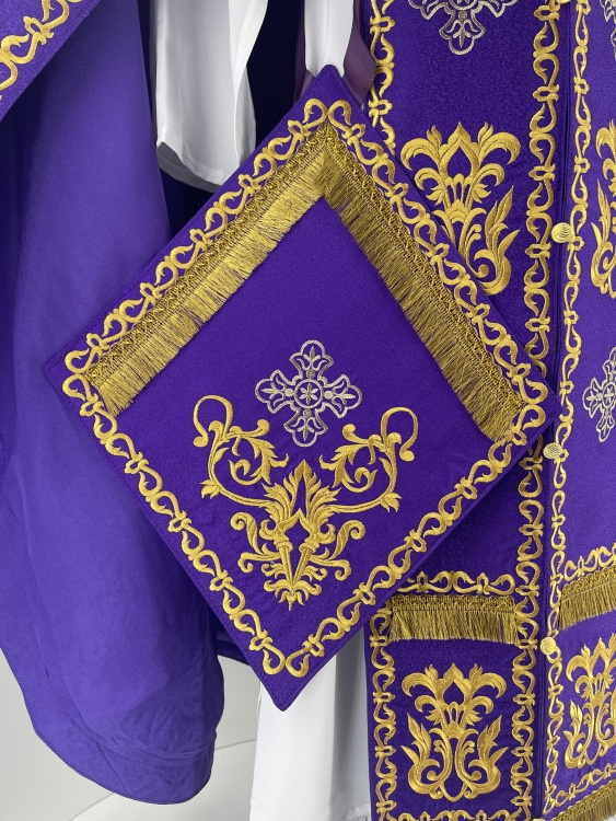 Priest Vestments, Embroidered on Brocade, Embroidered Center, with Embroidered Galloon