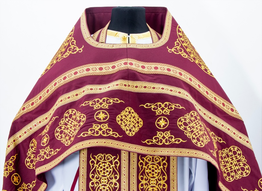 Priest Vestment Embroidered on Gabardine, "Circle" Embroidery with Sewn-On Galloon