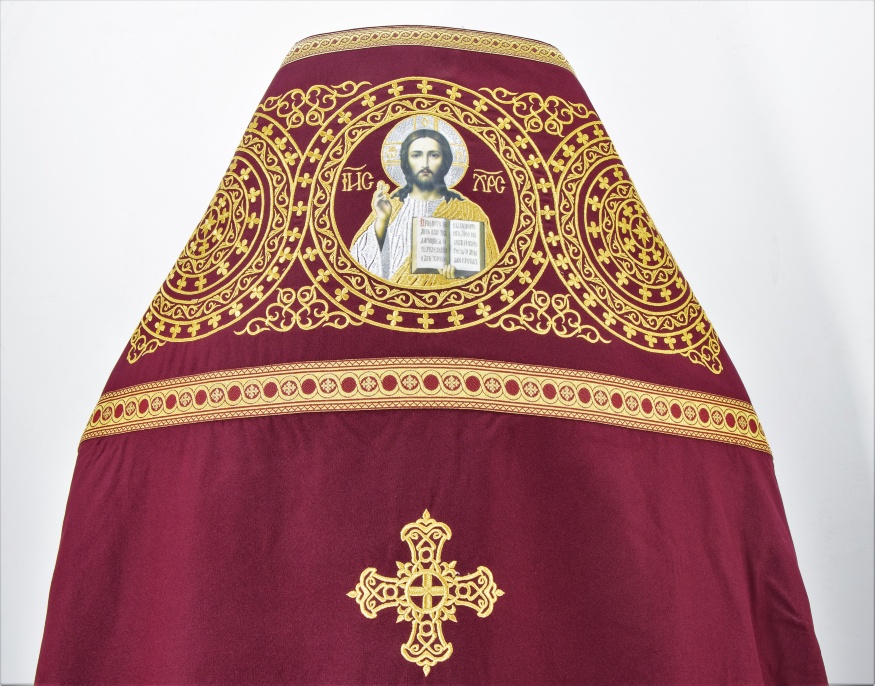 Priest Vestment Embroidered on Gabardine, "Circle" Embroidery with Sewn-On Galloon