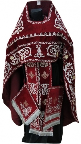 Priest Vestments, Embroidered on Velvet, Embroidered Center with Icons, with Embroidered Galloon