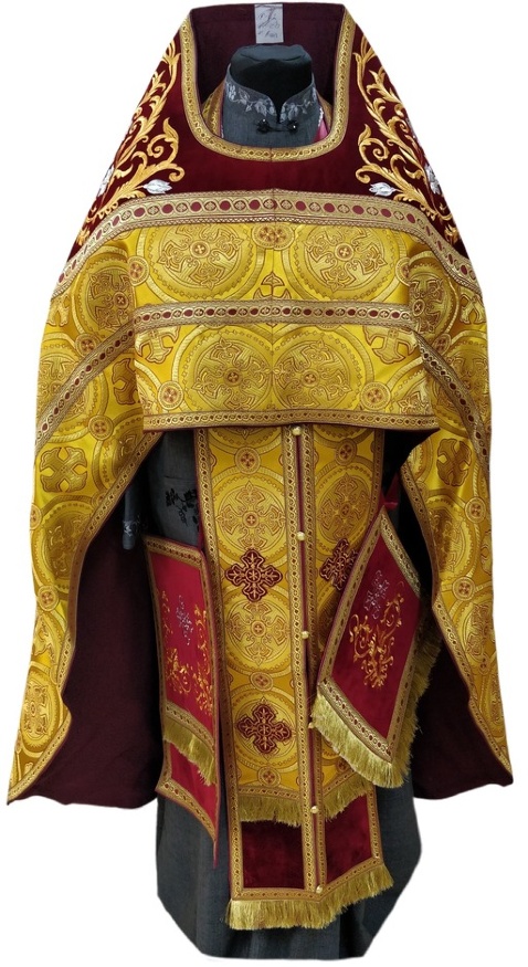 Priest Vestments Combined from Brocade "Kyiv Cross" with Embroidered Epitrachelion, Embroidery "Rose"