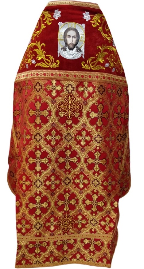 Priest Vestments Combined from Brocade "Kyiv Cross" with Embroidered Epitrachelion, Embroidery "Rose"
