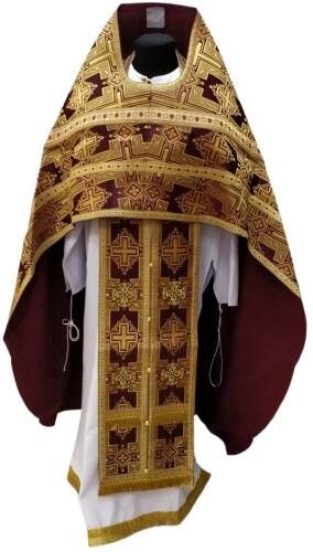 Priest Vestment, Brocade "Pokrovsky Cross" with Sewn Decorative Band
