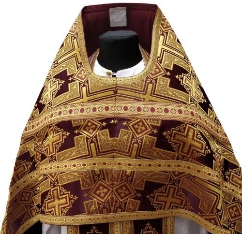 Priest Vestment, Brocade "Pokrovsky Cross" with Sewn Decorative Band