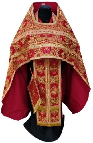 Priest Vestment, Brocade "Pokrovsky Cross" with Sewn Decorative Band