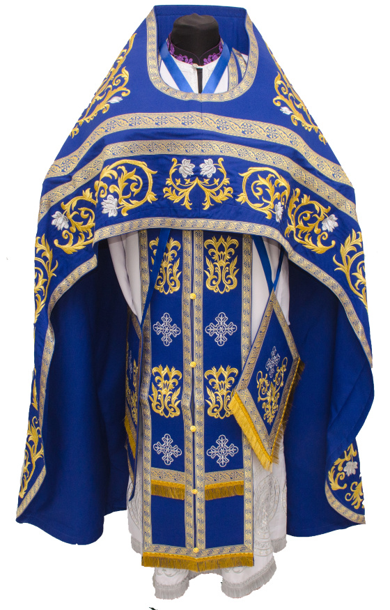 Priest Vestments, Embroidered on Gabardine, Embroidery "Rose" with Sewn Braid