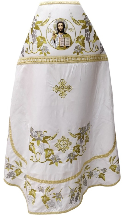 Priest Vestment, Embroidered Gabardine, "Lily" Embroidery with Sewn Galloon