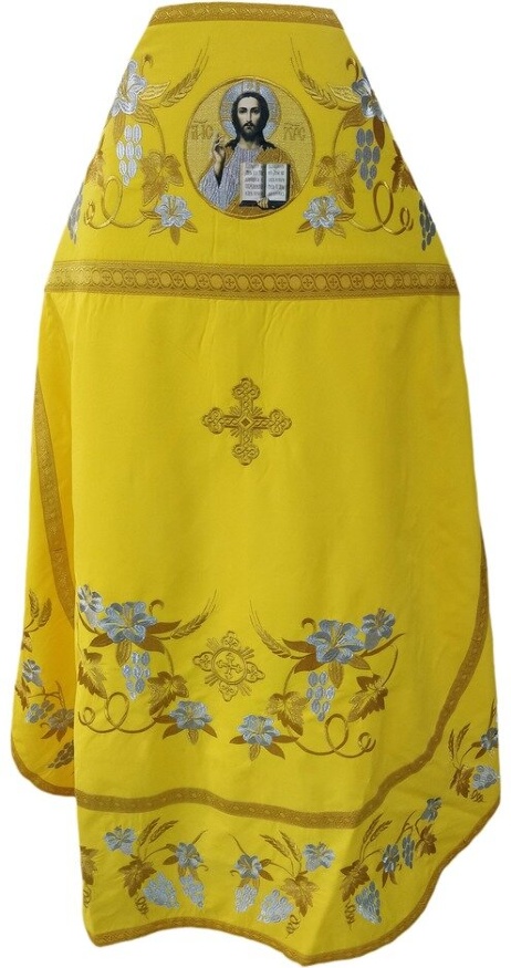 Priest Vestment, Embroidered Gabardine, "Lily" Embroidery with Sewn Galloon