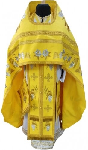 Priest Vestment, Embroidered Gabardine, "Lily" Embroidery with Sewn Galloon