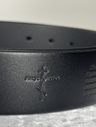 Embossed Leather Belt with Prayer, 128cm width cm