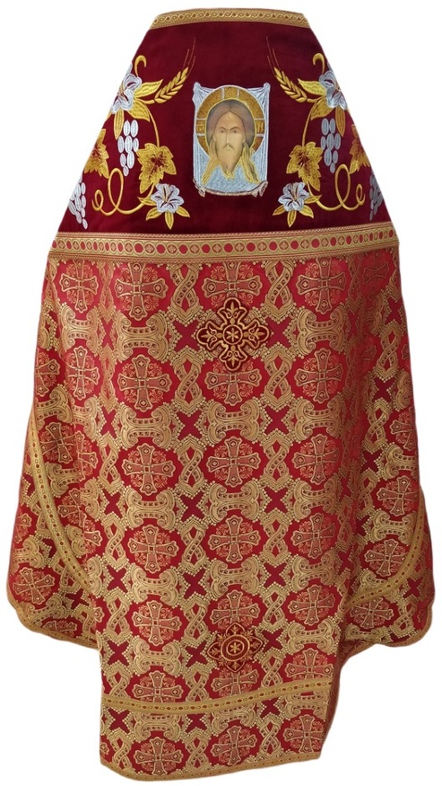 Priest Vestments Combined from Brocade "Greek Cross" with Embroidered Epitrachelion, Embroidery "Lily"