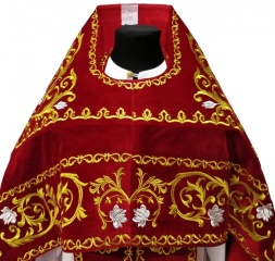 Priest’s Vestments, Embroidered Velvet, Embroidered Center with Icons, with Embroidered Galloon