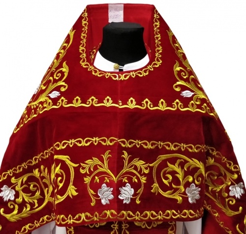 Priest’s Vestments, Embroidered Velvet, Embroidered Center with Icons, with Embroidered Galloon