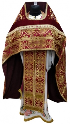 Priest Vestment Combined from Brocade "Kyiv Cross" with Embroidered Epitrachelion, Embroidery "New Embroidery"