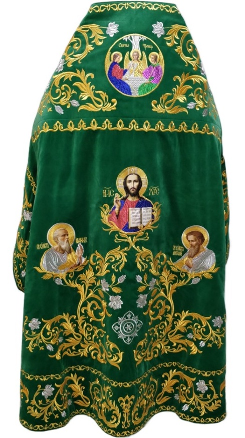 Embroidered Vestment on Velvet, Embroidered Center with Icons, Embroidered Galloon