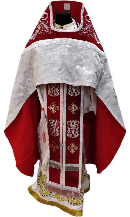 Priest Vestments, Combined Brocade "Byzantine Cross", with Embroidered Epitrachelion, Pattern "New Embroidery"