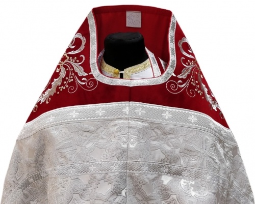 Priest Vestments, Combined Brocade "Byzantine Cross", with Embroidered Epitrachelion, Pattern "New Embroidery"