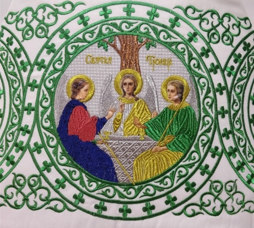 Priest Vestments, Embroidered on Gabardine, Embroidery "Kolo" with Sewn-On Galloon