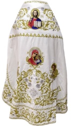 Priest Vestments, Embroidered on Velvet, Embroidered Center with Icons, with Embroidered Galloon