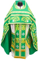 Priest Vestments, Embroidered on Gabardine, "Rose" Embroidery with Sewn Braid