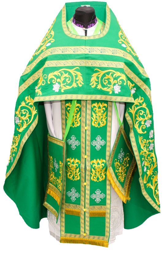 Priest Vestments, Embroidered on Gabardine, "Rose" Embroidery with Sewn Braid