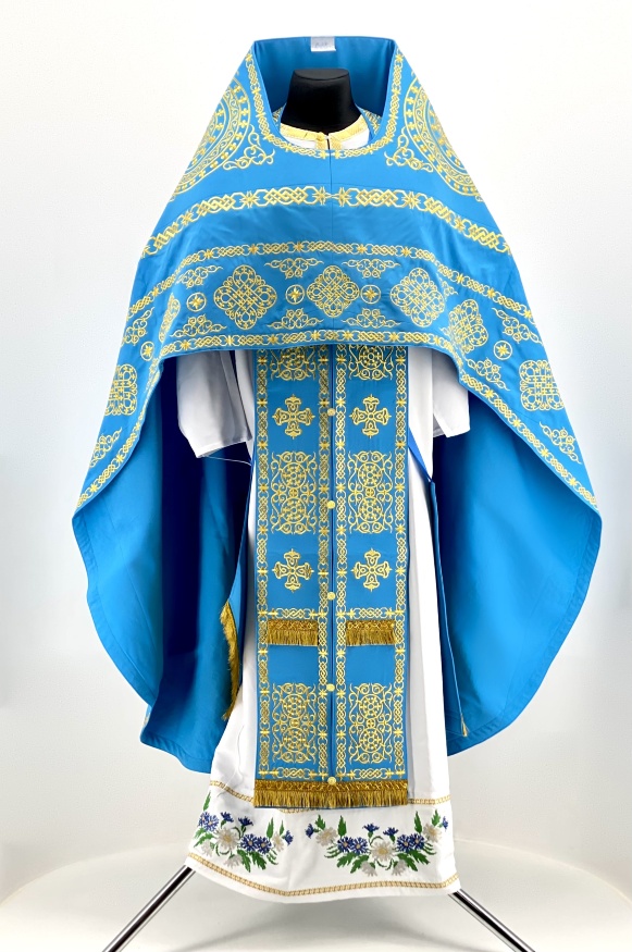 Vestments for Priest Embroidered on Gabardine, Embroidery "Kolo" with Embroidered Galloon