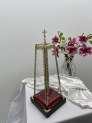 Cover for Ciborium 16x10 h=43 with door, made of acrylic glass with damascened elements using laser cutting and cast cross