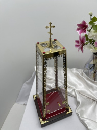 Cover for Ciborium 16x10 h=43 with door, made of acrylic glass with damascened elements using laser cutting and cast cross