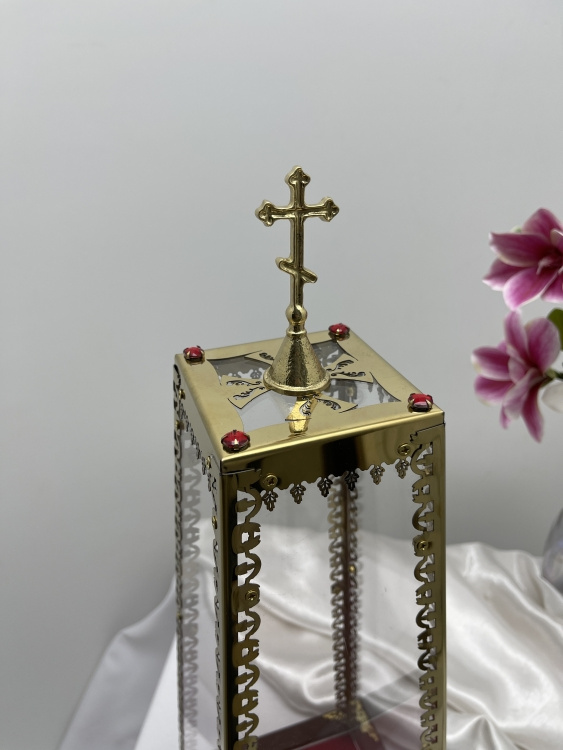 Cover for Ciborium 16x10 h=43 with door, made of acrylic glass with damascened elements using laser cutting and cast cross