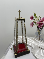 Cover for Ciborium 16x10 h=43 with door, made of acrylic glass with damascened elements using laser cutting and cast cross