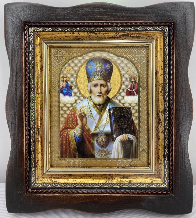 Icon of Saint Nicholas the Wonderworker (blue background) 19x17