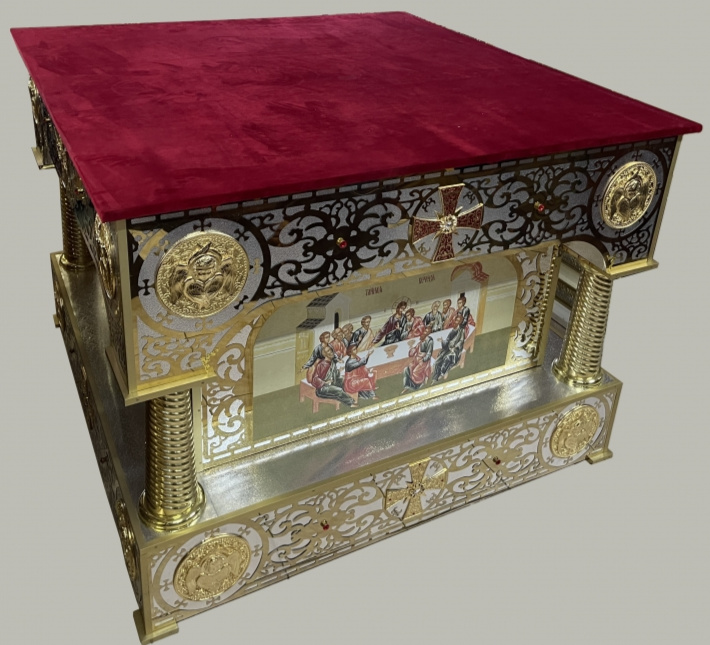 Altar internal 100x100x100 cm. Laser cutting, icon printing, casting, rolled pipes